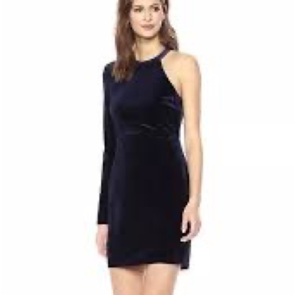 ASTR the label dark navy blue velvet one shoulder body on mini dress size small - Picture 1 of 11
